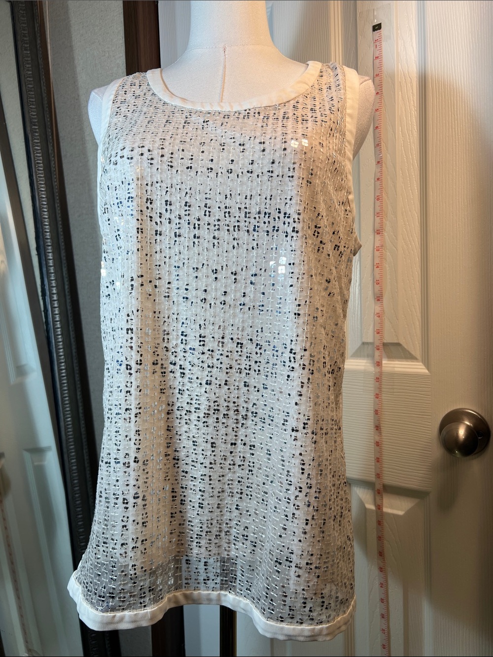 Women's Cream Sequin Overlay Tank Top